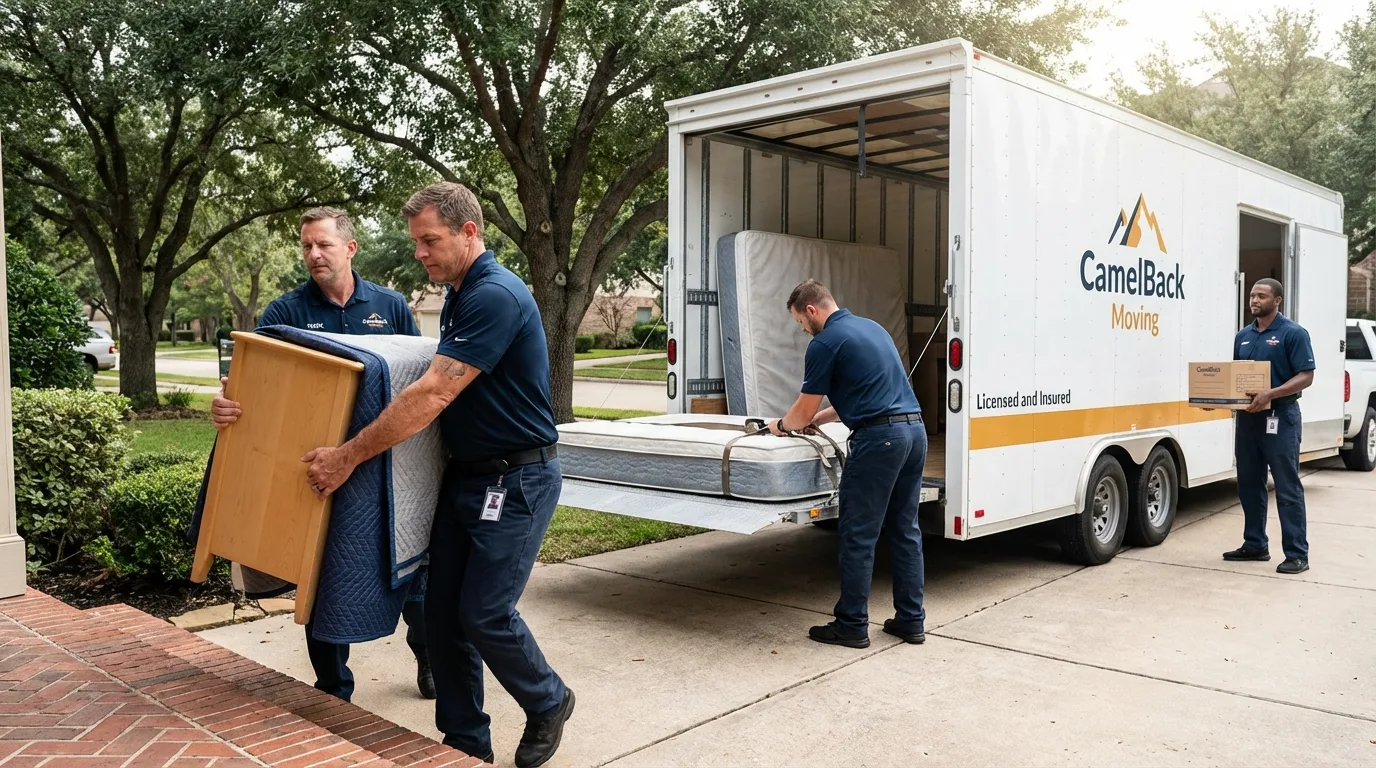 Crew loading residential truck for cross-state move from Silverton, OR
