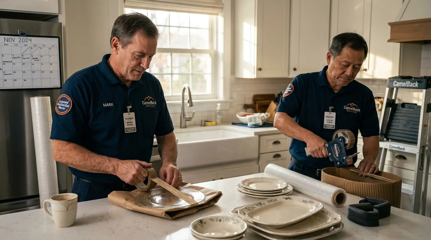 Professional crew packing kitchen dishware in Silverton, OR